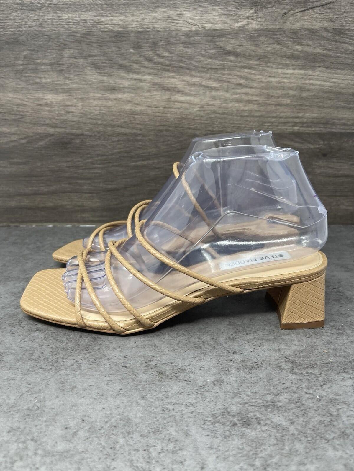 Steve Madden Strappy Block Heel Sandals Shoes Womens Size 8 Tan Beige Leather
